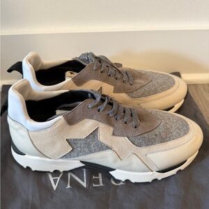 Lorena Antoniazzi Stylish Star Suede and Material Sneakers - Cream and Gray